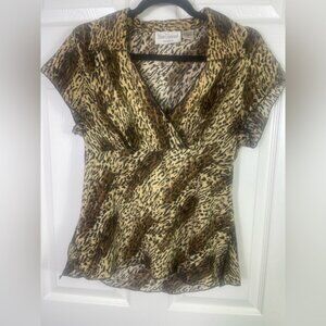 Y2K  v neck Brown Leopard Print Blouse
